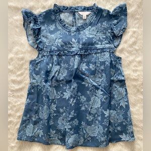 Blue Lauren Conrad Floral Ruffle Sleeve Blouse